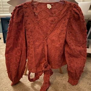 Anthropologie Elegant Rust Lace Women Wrap Top - Seen Worn Kept Brand